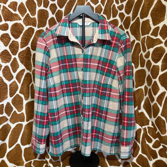Riders by Lee Tops - Riders by Lee Women's Large Green and Red Plaid Fleece Button Up Shirt